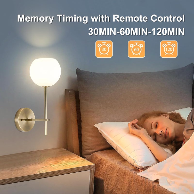 Keep Shinning Brass Battery Operated Wall Sconces Set of 2, Rechargeable Wireless Wall Lights with Milky White Frosted Glass, 12 RGB and 3CCT Dimmable, Wall Lamps with Remote for Bedroom Living Room Hallway - Image 5